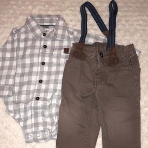 3/$24 Baby Boy 6 month 2 piece button down with suspenders